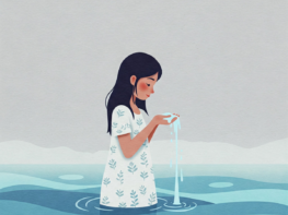 woman, water, baptism, ritual, spiritual, cleansing, peaceful, serene, waves, prayer, faith, religion, ceremony, person, drawing, nature, calm, reflection, meditation, holy, sacred, devotion, hands, white shirt, ai generated