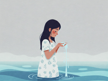 woman, water, baptism, ritual, spiritual, cleansing, peaceful, serene, waves, prayer, faith, religion, ceremony, person, drawing, nature, calm, reflection, meditation, holy, sacred, devotion, hands, white shirt, ai generated